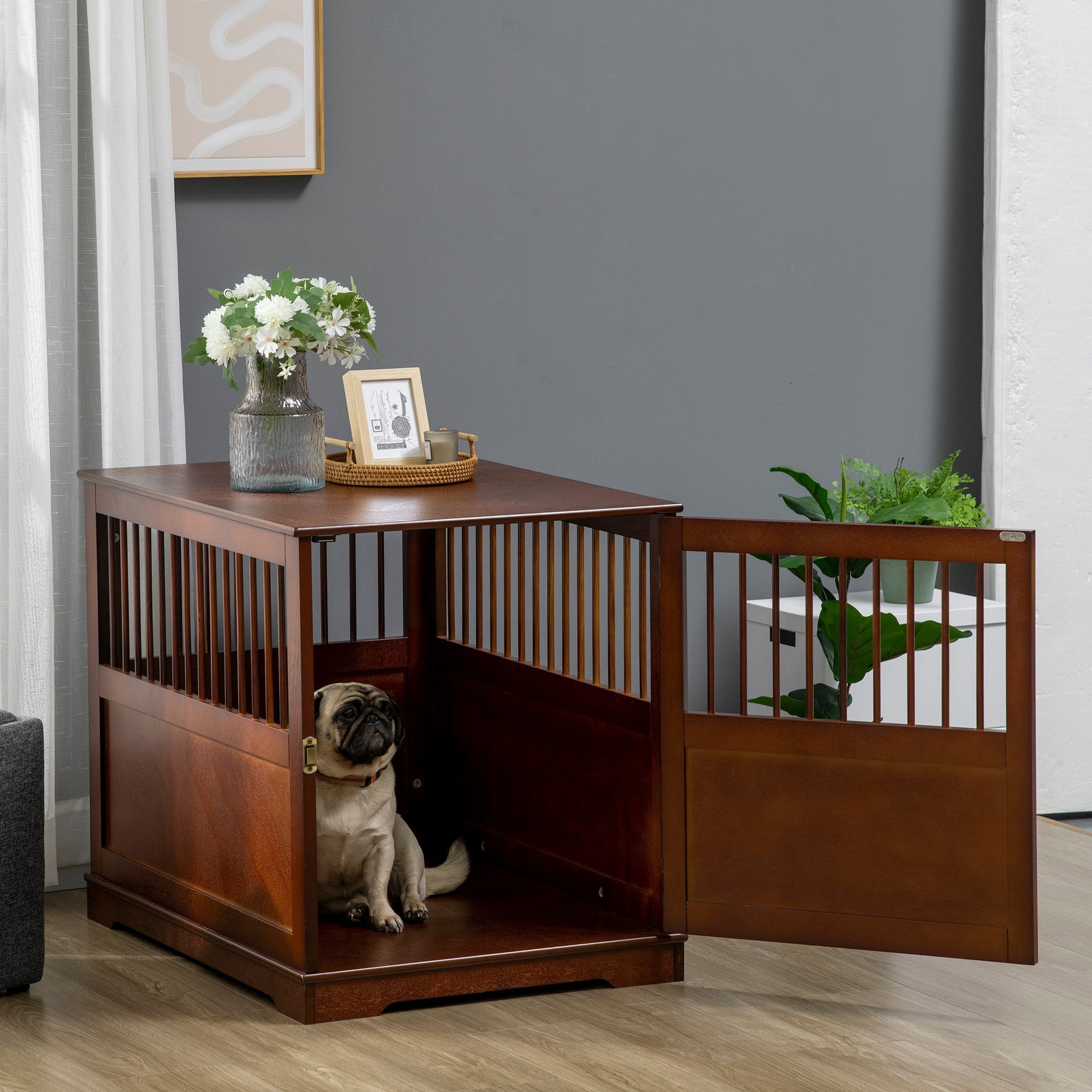 Dog Cage Indoor Tabletop Lockable Door, Brown