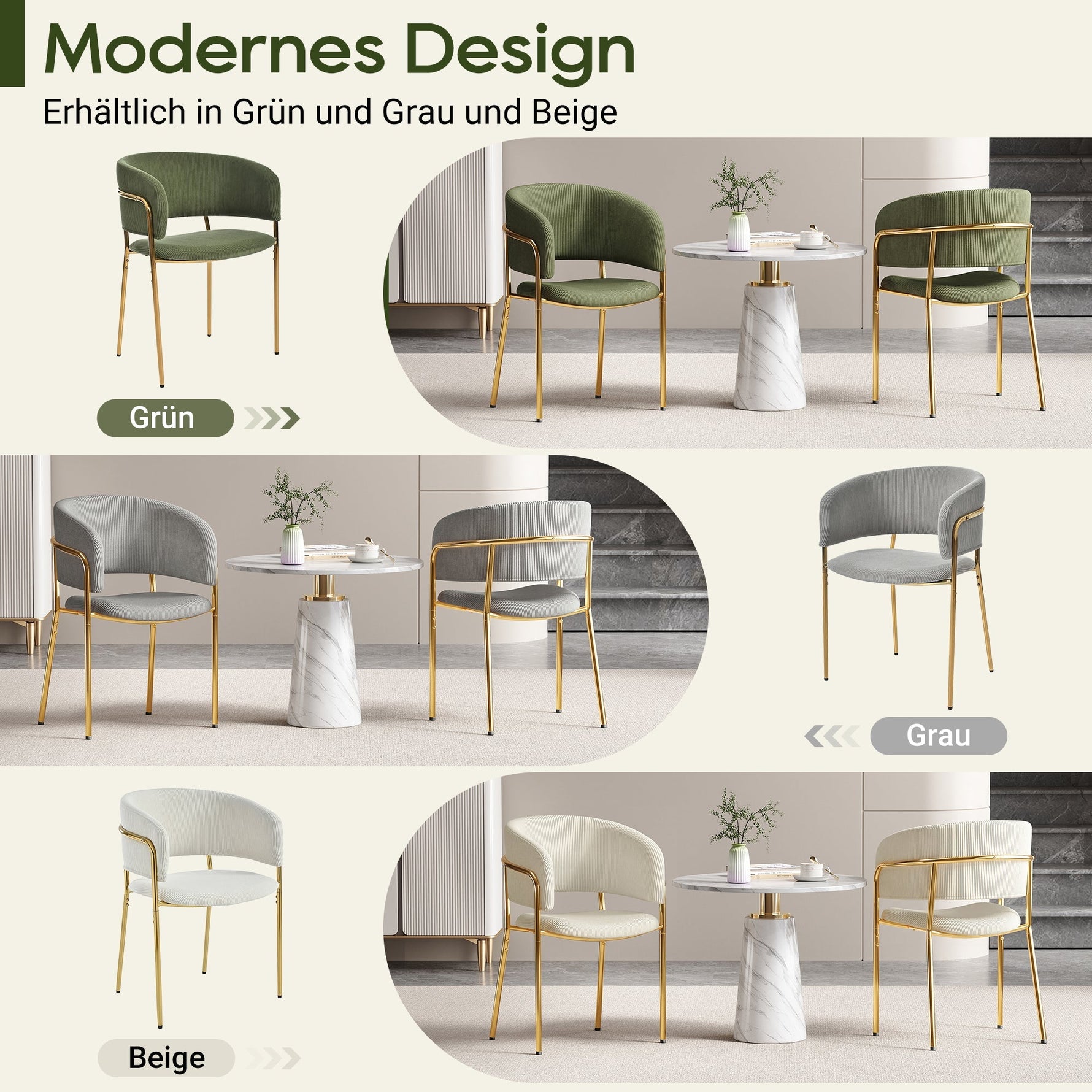 Modern Chairs with Angled Legs and Adjustable Feet, Green Corduroy Fabric (Set of 2)