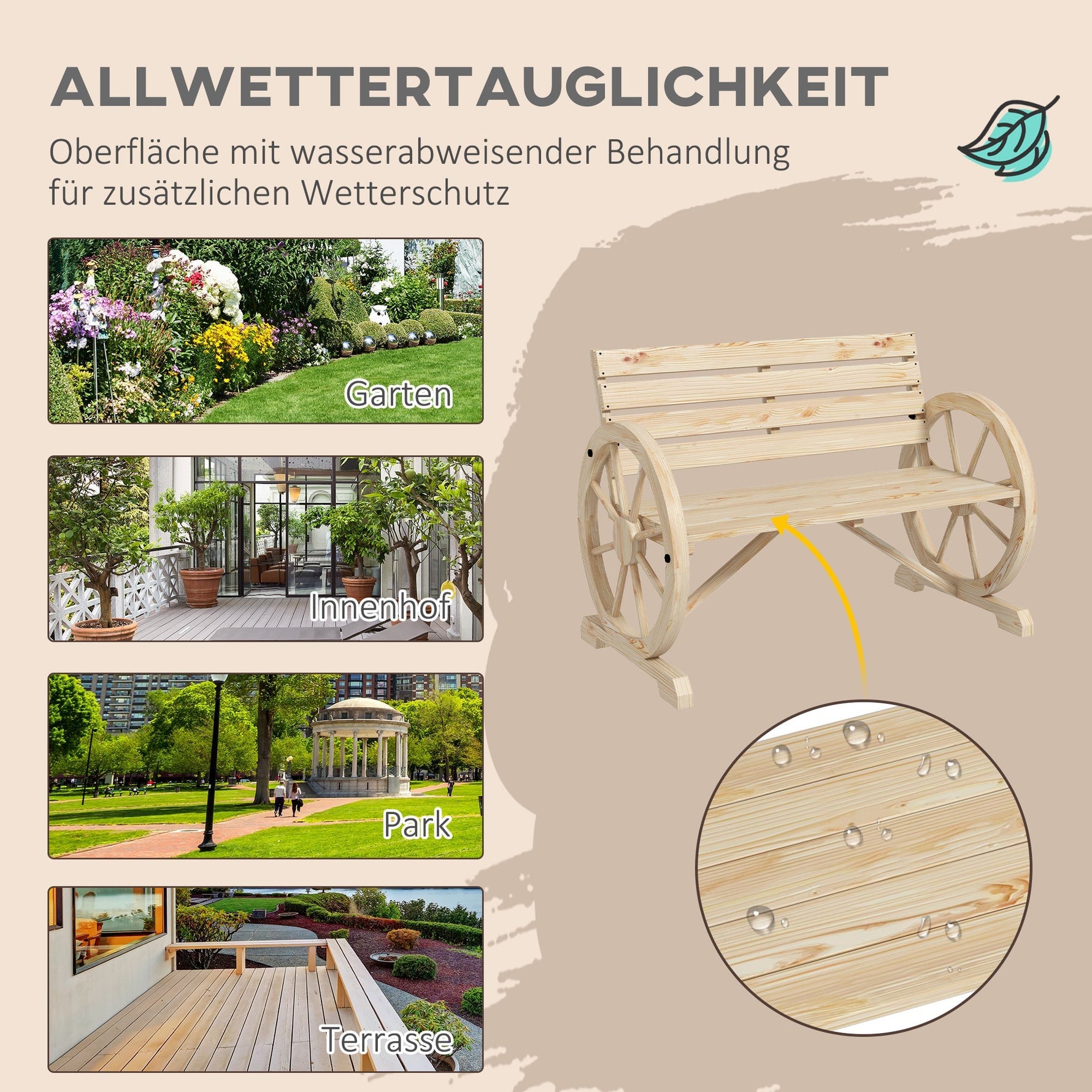 2-seater Garden Bench with Armrests, 240 kg Load Capacity, Fir Wood, Natural