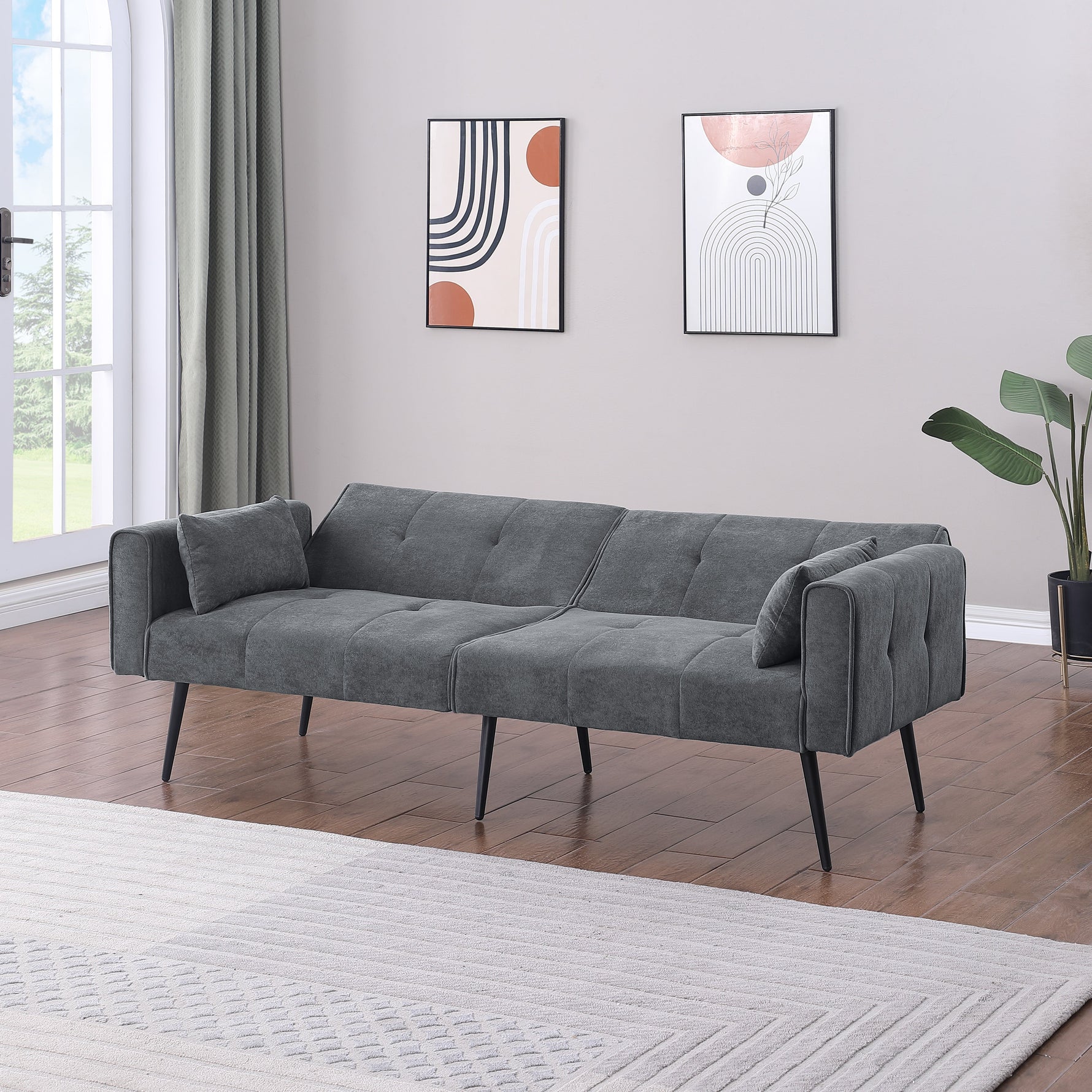 Convertible Sofa Bed, Folding Futon Sleeper, Adjustable Backrest, Small Spaces