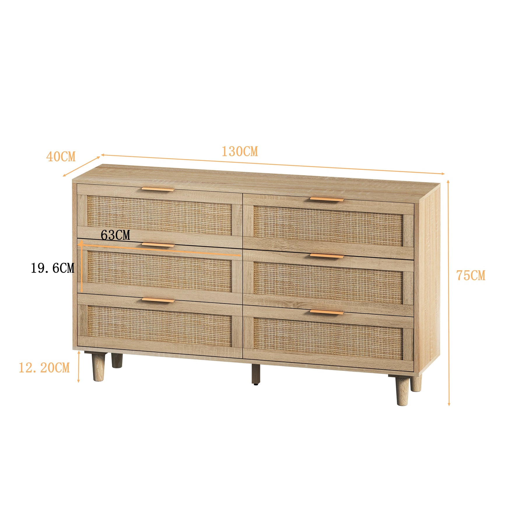 Rattan Storage Cabinet 6-Drawer 130cm Natural