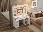 LED Dressing Table with Mirror & Storage Drawers, White