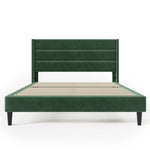 Upholstered Bed 140x200cm with Slatted Frame & Headboard, Velvet Dark Green