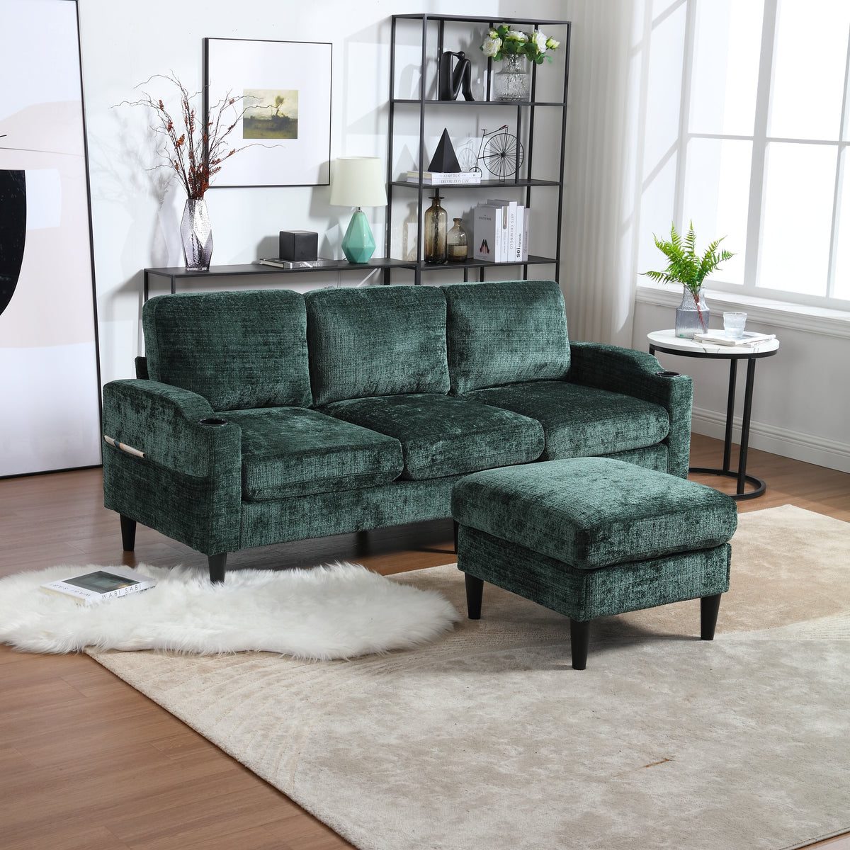 Sofa, 4-Seater with Footstool & Storage, Velvet