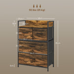 Chest of Drawers Sideboard, 4 Fabric Drawers, Industrial, Brown/Black