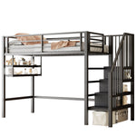 Loft Bed 90x200cm Storage Ladder Shelves Railing - Black