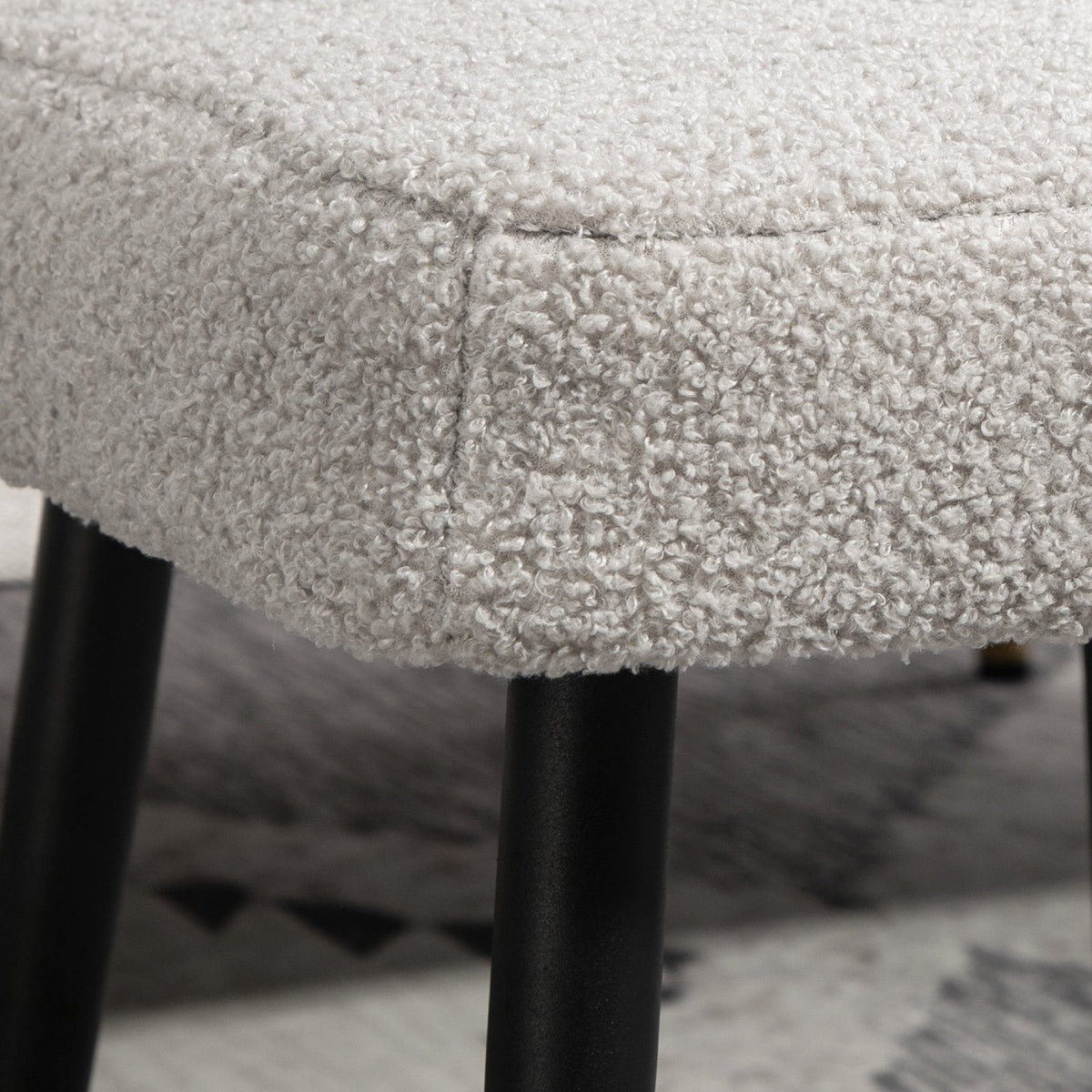 Square Footstool/Stool, Footrest Steel Legs, Cashmere Look Light Grey