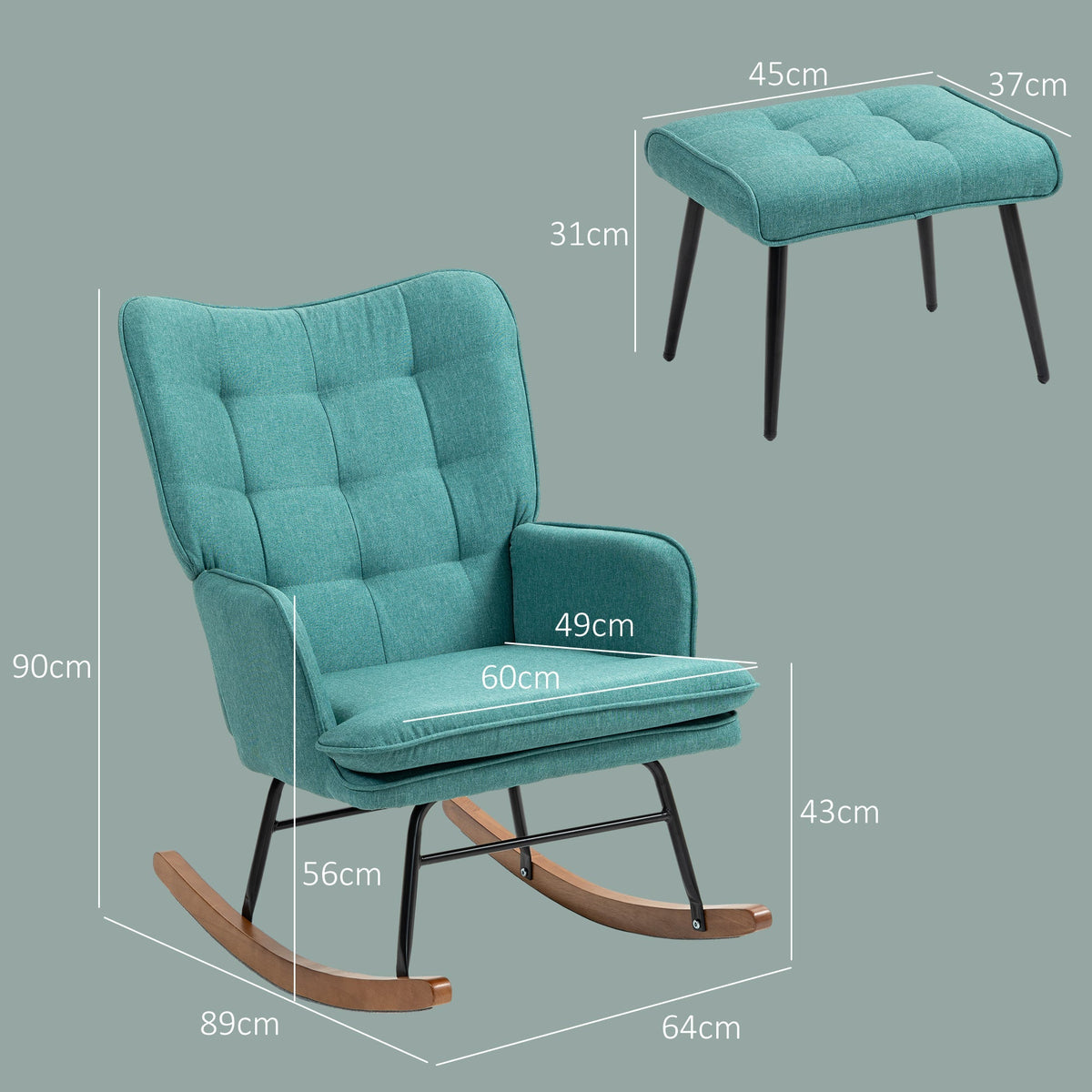 Rocking Chair with Footstool, Armchair Nursing Chair 130kg Linen Look