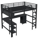 Gaming Loft Bed with Desk, Bookshelf & Wardrobe, Black Metal