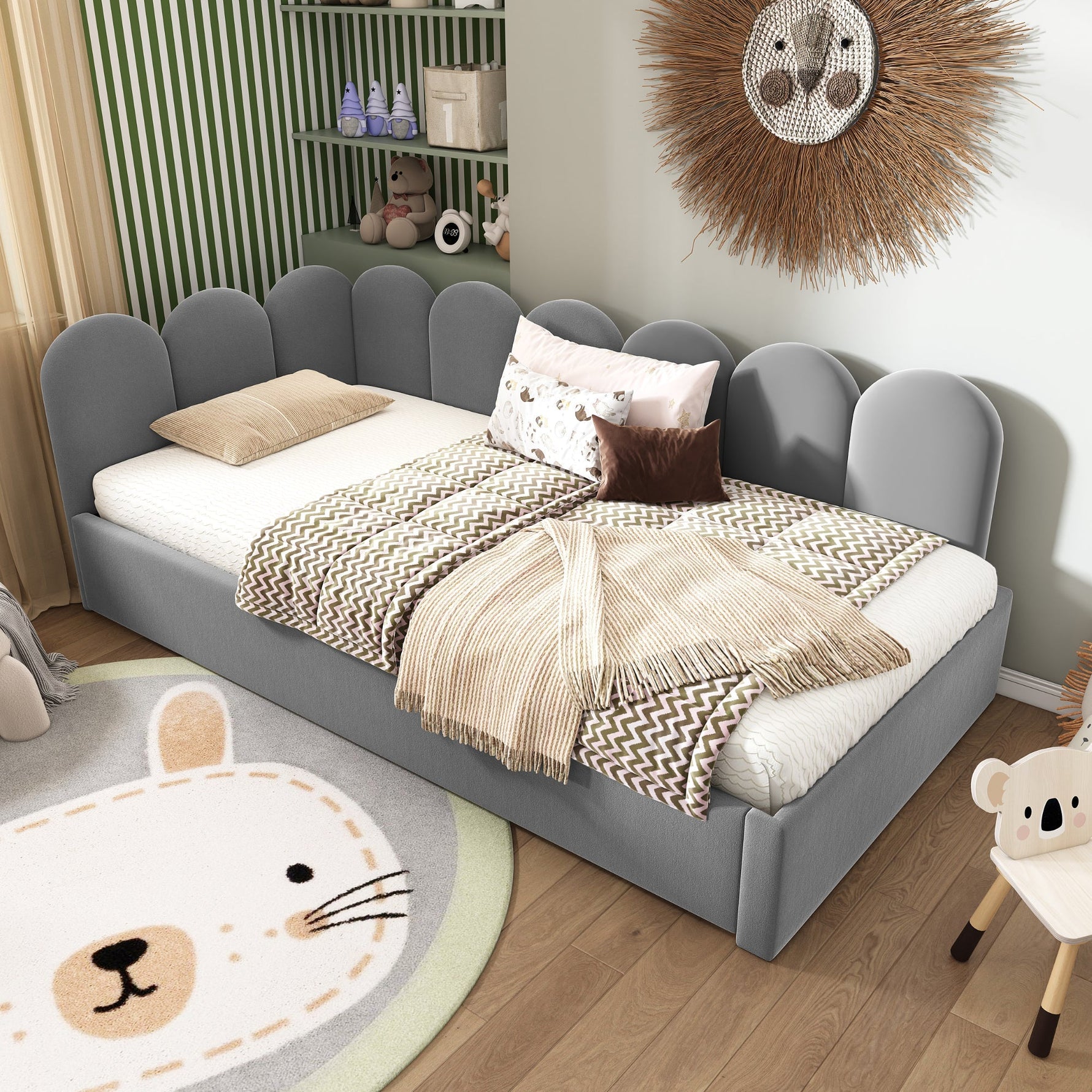 Upholstered Daybed Sofa Bed 90x200cm Pull-Out Slatted Frame, Velvet Grey