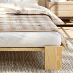 Upholstered Bed with Padded Headboard and Sturdy Slatted Base, 140x200cm, Natural Pine
