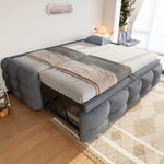 Extendable Upholstered Sofa Bed with Slatted Base and Teddy Velvet Fabric, Grey