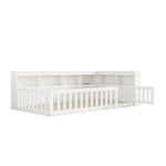 Daybed with Storage Compartment, USB Port and Slatted Base, White Chipboard