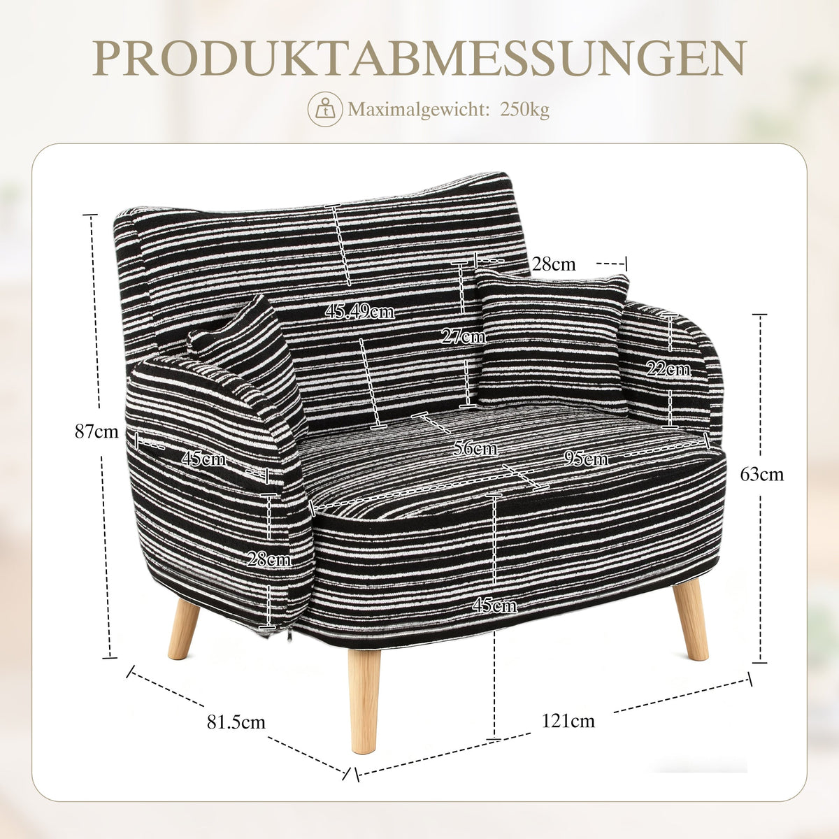 Modern Two-Seater Sofa with Armrest Cushions and Storage Bag, Boucle