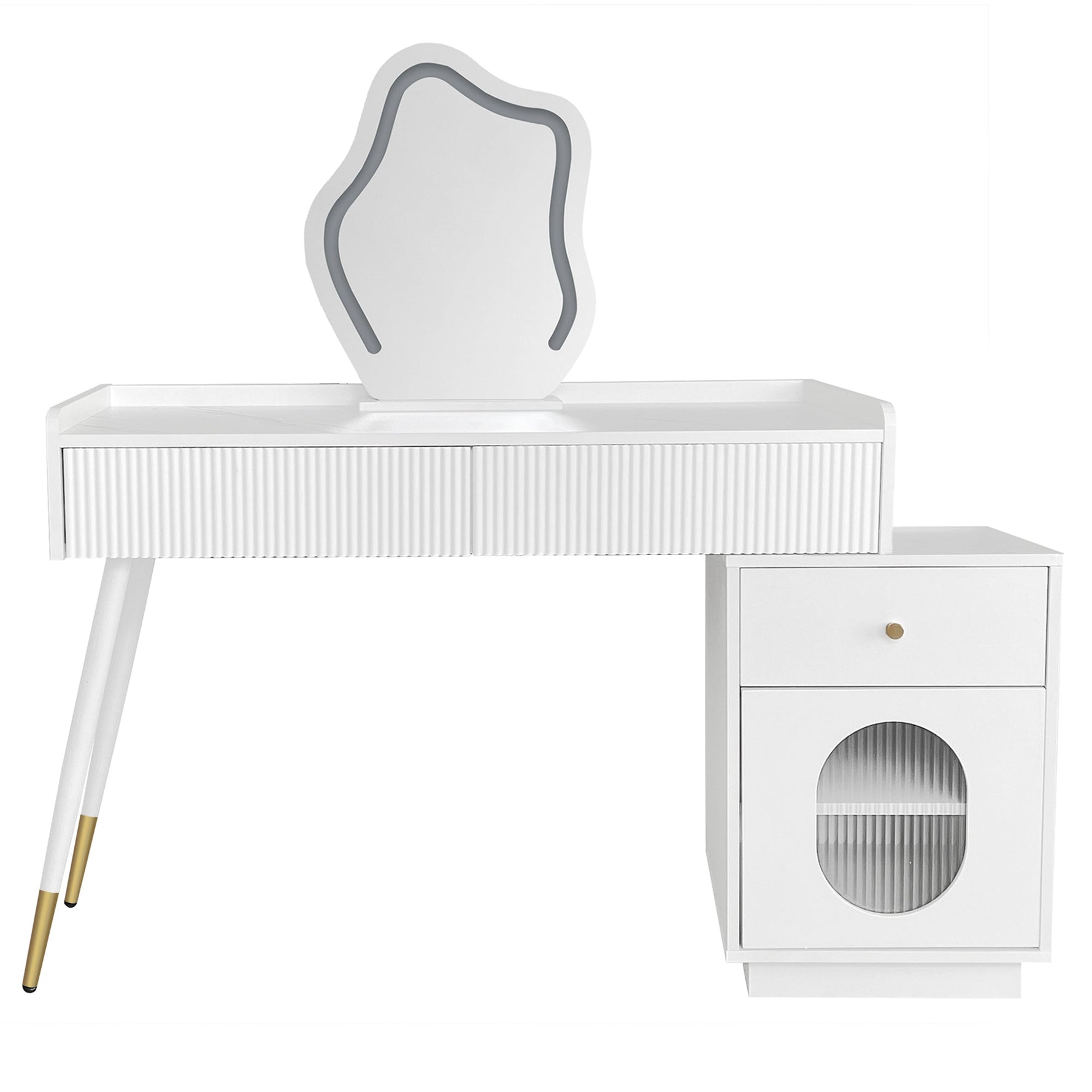 Dressing table with LED mirror and lighting, 3 drawers 1 door, white