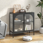 Metal Sideboard Cabinet, 2 Glass Doors Adjustable Shelves H80xW80xD35cm, Iron-Containing