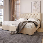 Hydraulic Upholstered Bed 140x200cm with Storage, Natural