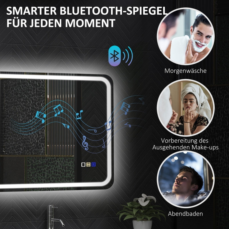 Bathroom Mirror with Lighting, LED, Bluetooth, Anti-Fog, Silver