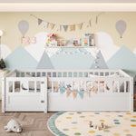 Panel Bed, Children's 90 x 190 cm with Railing Star & Moon Decoration, White
