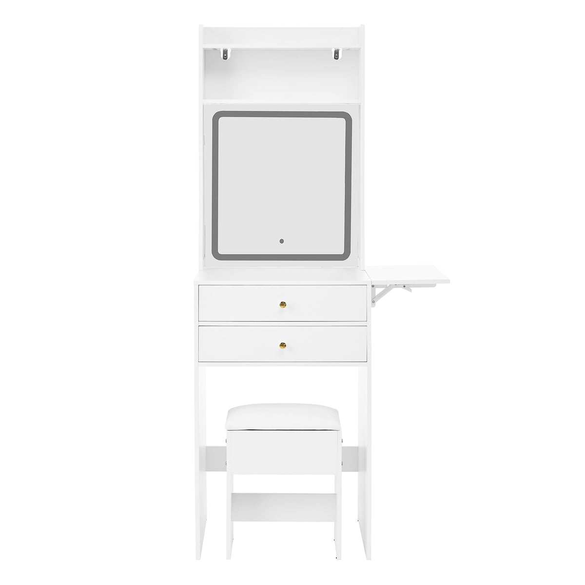 Small Dressing Table with LED Lighting, Stool & Drawers, White