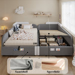 Upholstered Bed, Combined Children's Hydraulic with Storage, Grey Velvet & Plywood