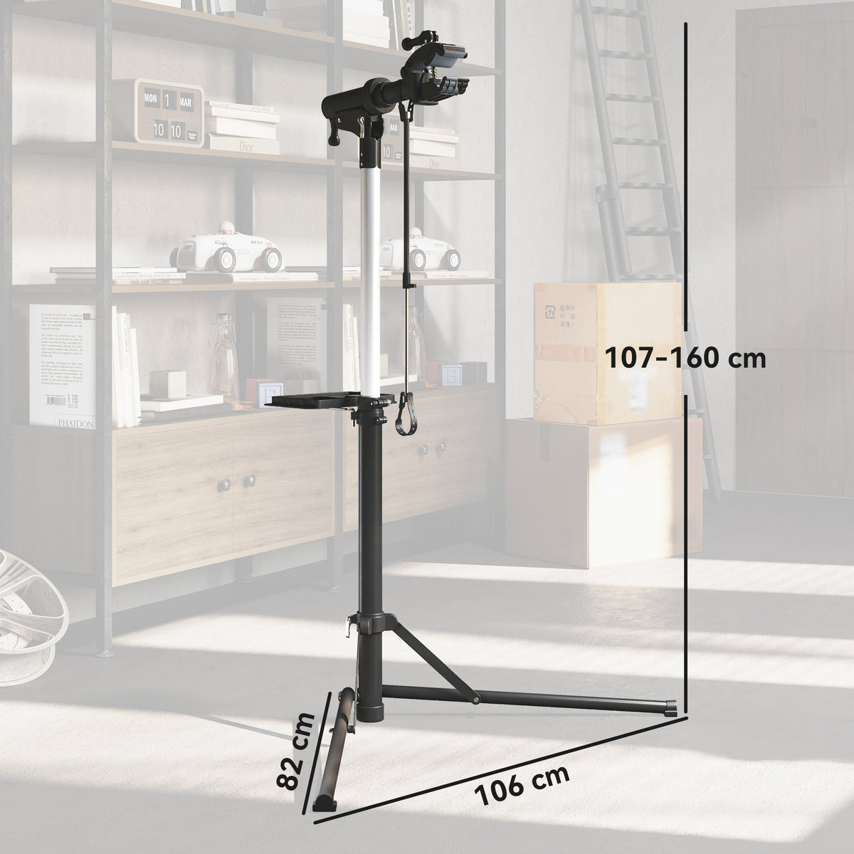 Bicycle Assembly & Repair Stand, 40 kg Capacity Foldable Height-Adjustable 360° Rotatable, Black Metal