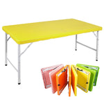Portable Heavy Duty Folding Table with Handle, Adjustable Height Multi-Functional Table, Yellow