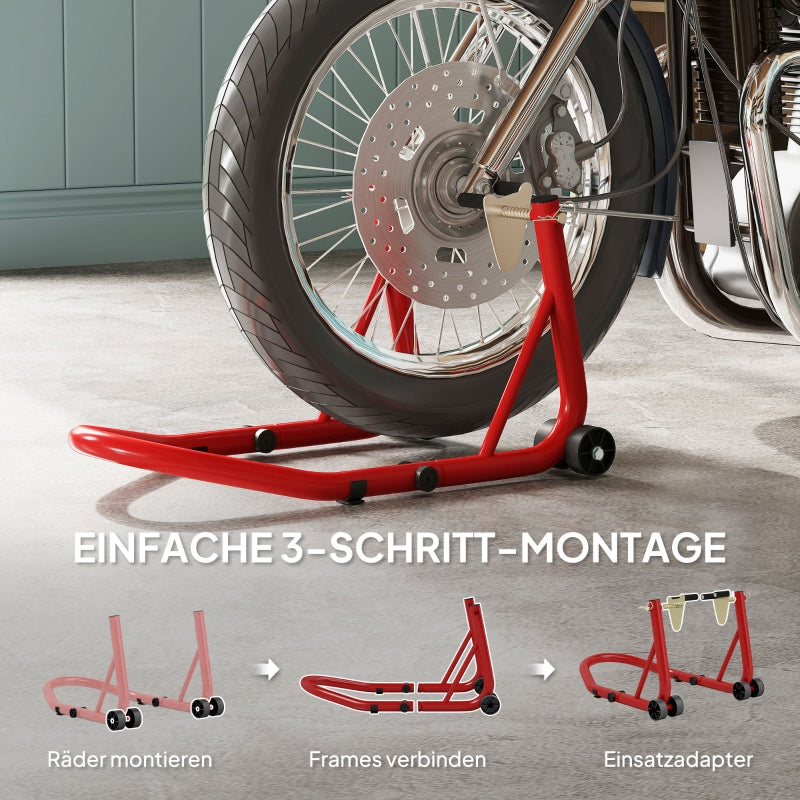 Motorcycle Stand Set, Front/Rear Assembly, 544 kg, Steel Red