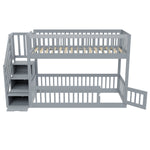 Bunk Bed 90x200 with Safety Stairs & Storage Drawers, Grey Wood