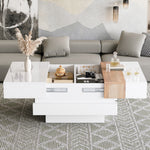 Coffee Table, Square with Extendable Top & Hidden Storage, White High Gloss