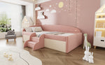 Upholstered Sofa Bed, 90x190cm Multifunctional with Steps and Railings, Velvet Fabric Pink + Cream White