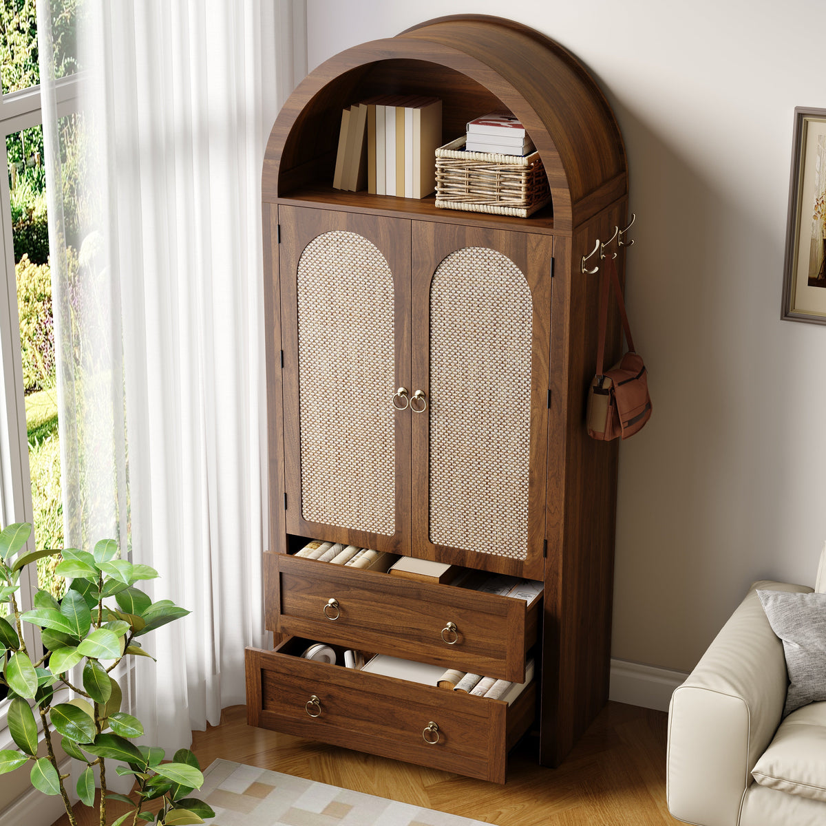 Sideboard Wickerwork Arch Style Double Drawers Storage Vintage