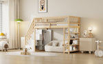 Loft Bed 90x200 High Fence Safety Design Storage Wardrobe, Solid Wood Color
