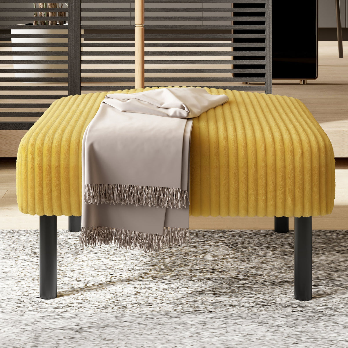 Corduroy Stool - Metal Frame, Super Soft Velour - Premium