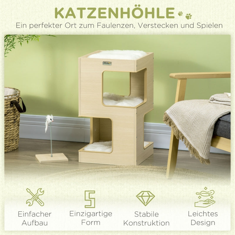 Cat Barrel, 2 Levels with Toys, Natural + Light Grey