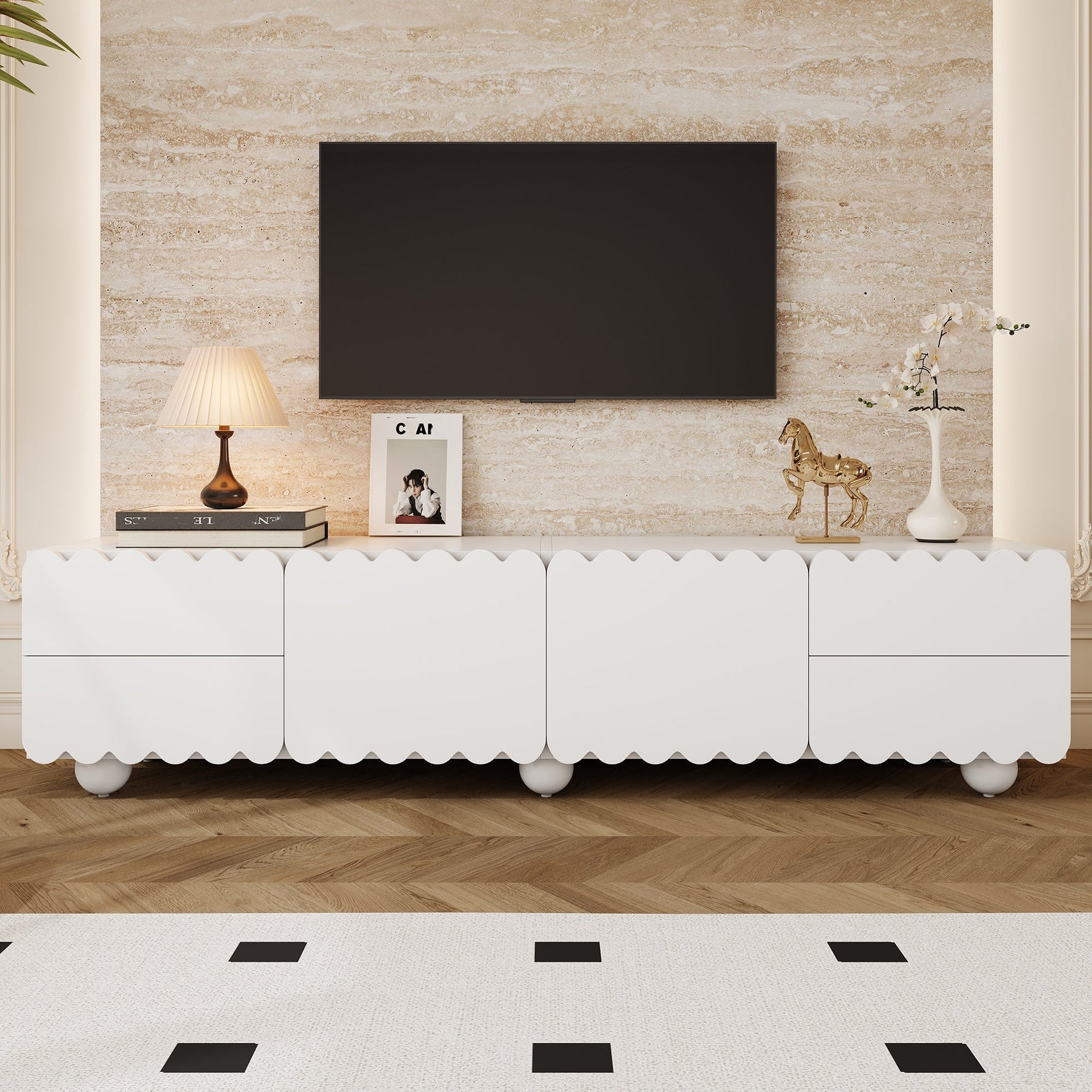 TV Cabinet Modern Low Stand 175x38x37cm - White