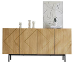 Sideboard living room buffet cabinet with 4 doors and metal inlay natural wood