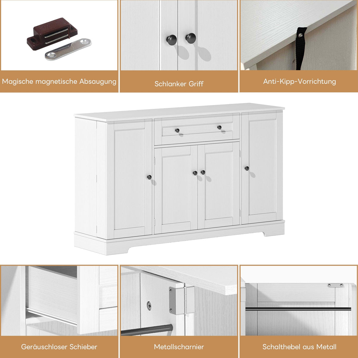 Multifunctional Buffet 138cm Sideboard Drawer Adjustable Shelves