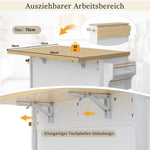 Mobile Kitchen Island Extendable Table Wheels Wine Glass Holder Storage - White