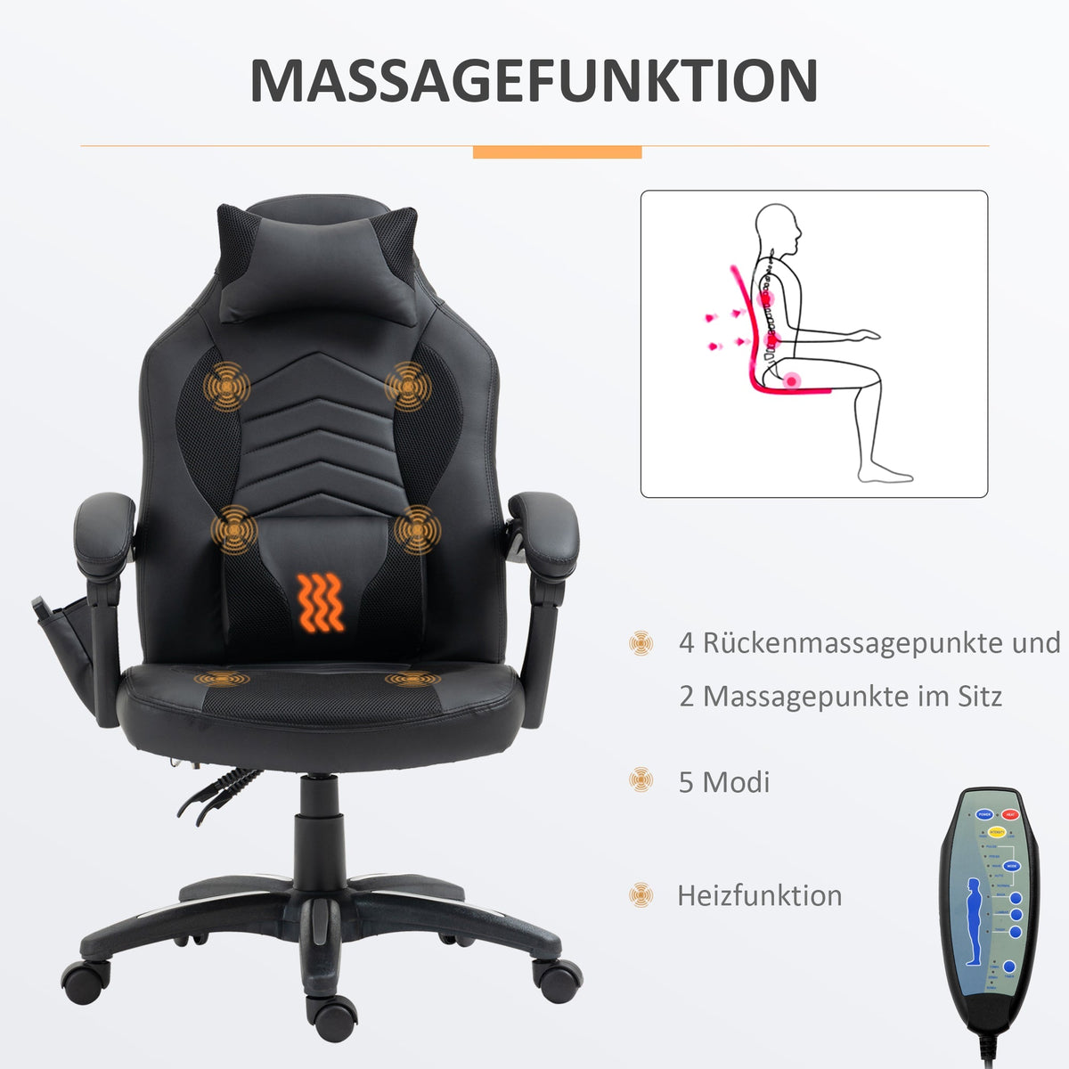 Gaming Chair Ergonomic with Heat & Vibration, Faux Leather