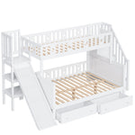 Children's Bed Bunk with Slide, Shelf, Drawers, White
