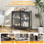 Metal Sideboard Cabinet, 2 Glass Doors Adjustable Shelves H80xW80xD35cm, Iron-Containing