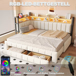 Upholstered Sofa Bed with Storage & LED Lighting, Beige Velvet