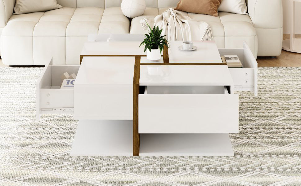 Coffee Table, 4-Drawer with Storage, High-Gloss