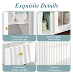 Buffet Sideboard Folding Extendable Top Rotating Glass Wave Doors - White