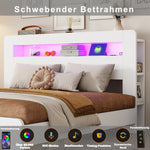 Wooden Bed Frame with Storage Headboard & LED, 140x200 cm, White