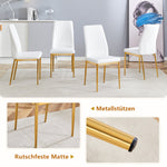 Table set with rectangular dining table, storage shelf, 4 armchairs, faux leather