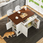 Kitchen Island Trolley Sideboard Drawers Pull-Out Worktop, White + Walnut Color