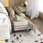 Double Bed 160x200cm with USB, LED & 4 Drawers, Dark Gray Linen