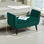 Luxury Upholstered Bench, Storage Armrests Chest, Velvet Polyester Rubberwood Green